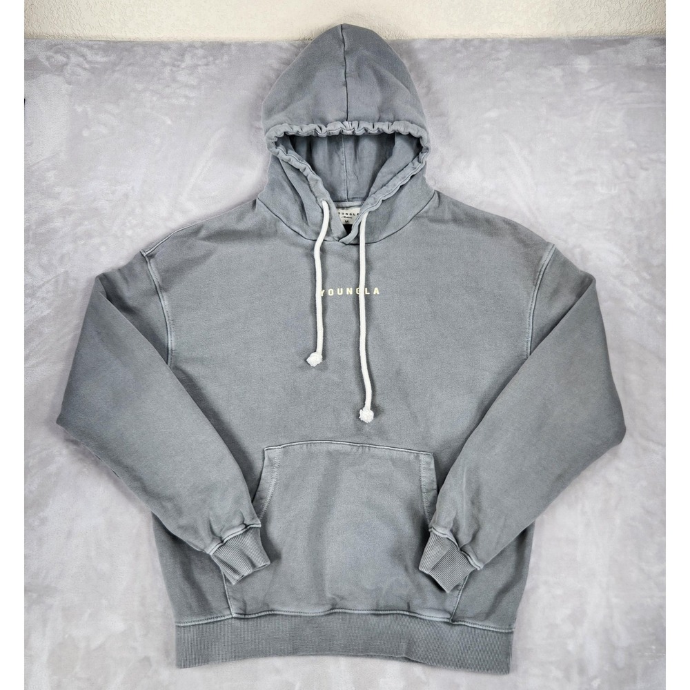 YoungLA Hoodie Sweatshirt Mens Medium Gray Fleece Pullover 513 YLA2413